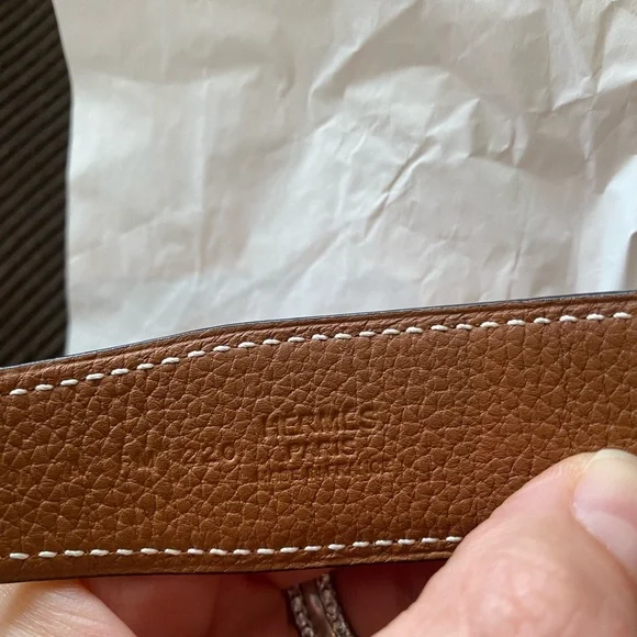 Hermes H Belt Buckle with reversible leather strap in black/tan 32mm - Picture 4 of 6